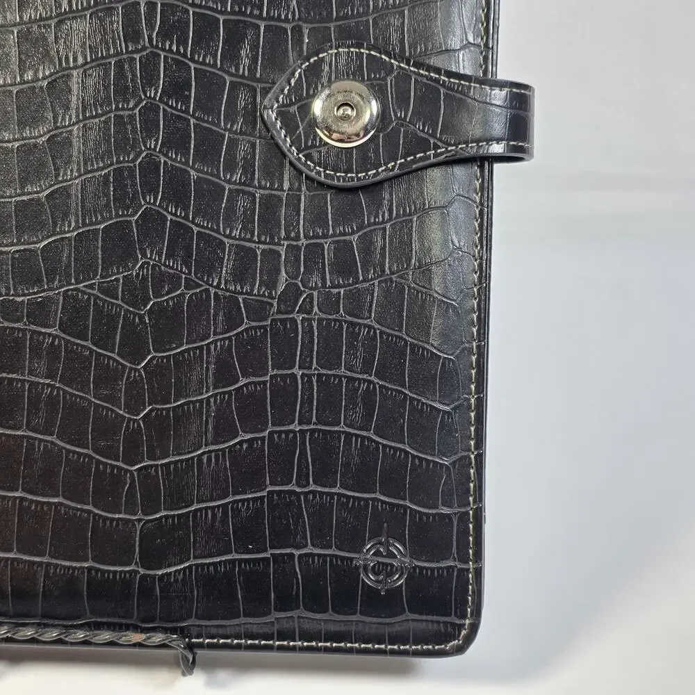 Franklin Covey Black Faux Croc Leather Binder Portfolio Organizer Padfolio